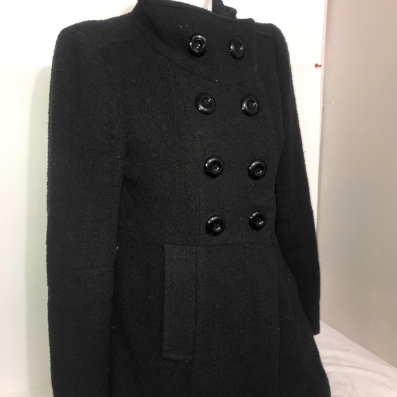 Urban Behaviour Black Buttoned Thick Wool Pea Coat - Picture 5 of 9